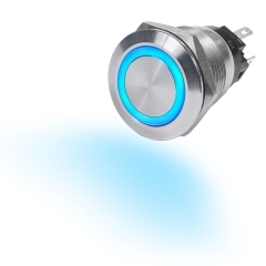 BLUE-4161 10A Push Button LED Ring Swtch On/Off Bl